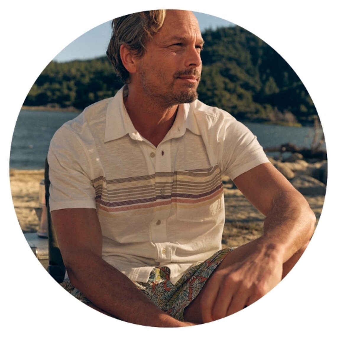 Man wearing Eddie Bauer in outdoor lifestyle setting